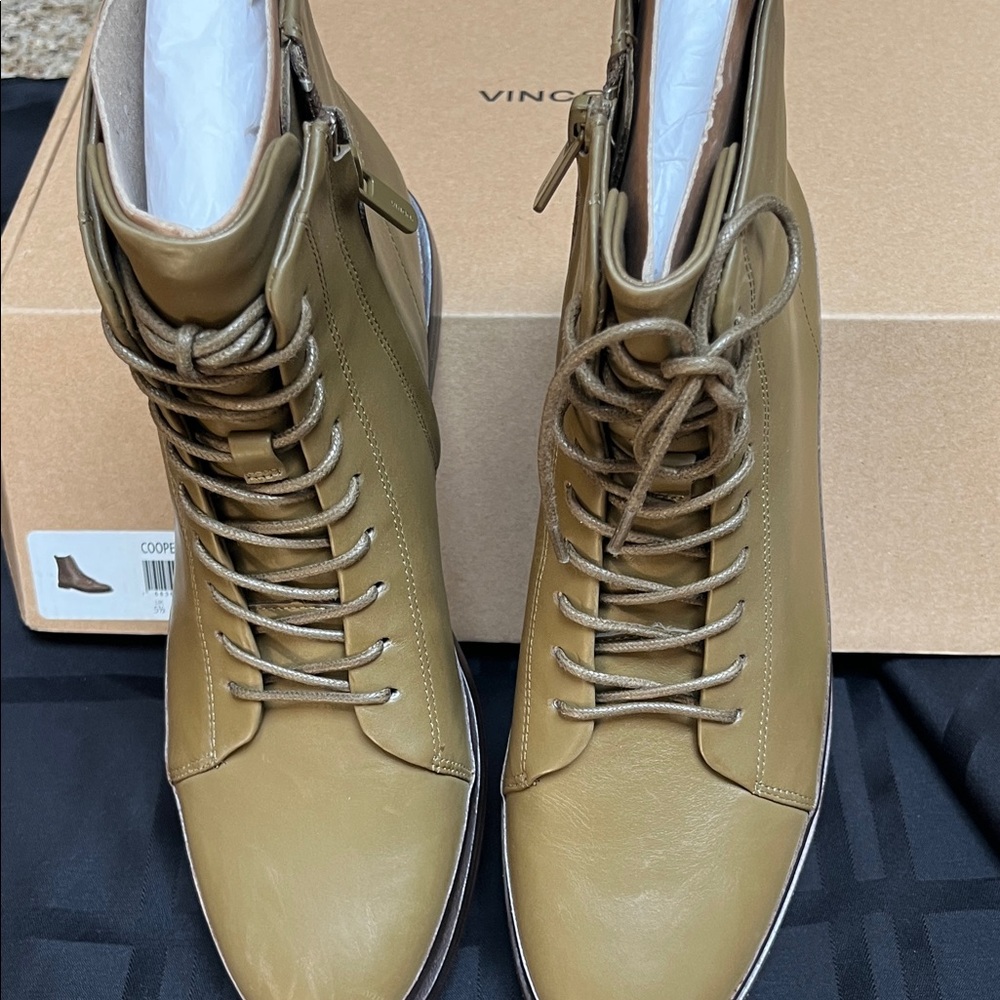 Vince Women’s Olive Leather High-Top Boots. NEVER WORN